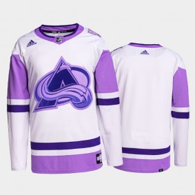 Colorado Avalanche 2022 Hockey Fights Cancer White Purple Primegreen Authentic Jersey