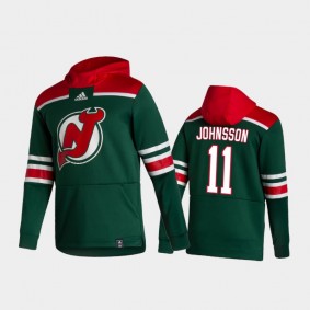 Men's New Jersey Devils Andreas Johnsson #11 Authentic Pullover Special Edition 2021 Reverse Retro Green Hoodie