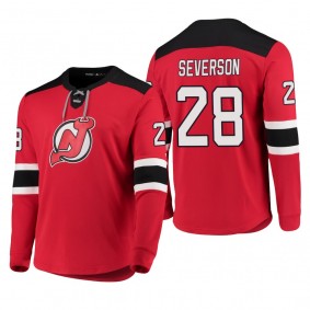 Devils Damon Severson #28 Adidas Platinum Long Sleeve 2018-19 Cheap Jersey T-Shirt Red