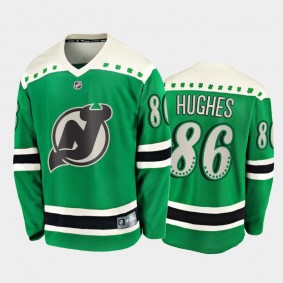Men's New Jersey Devils Jack Hughes #86 2021 St. Patrick's Day Green Jersey