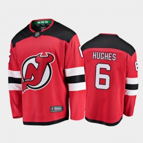New Jersey Devils #6 Luke Hughes Home Red 2021 NHL Draft Jersey