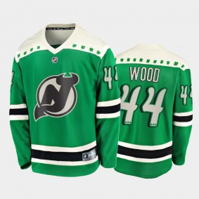 Men's New Jersey Devils Miles Wood #44 2021 St. Patrick's Day Green Jersey