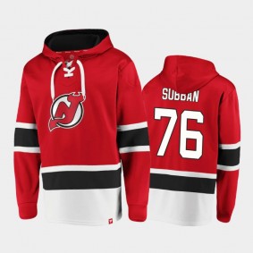 Men's P.K. Subban #76 New Jersey Devils Lace-Up Red Dasher Player Hoodie