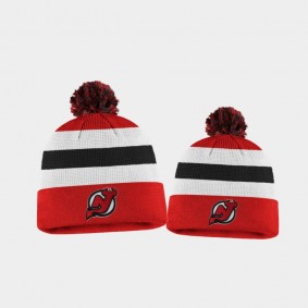 Men's New Jersey Devils Authentic Pro Cuffed Pom 2020 NHL Draft Red Black Knit Hat