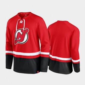 Men New Jersey Devils Super Mission Slapshot Lace-Up Pullover Red Sweatshirt
