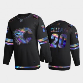 Flames Blake Coleman #20 Iridescent Holographic Black Limited Jersey