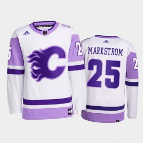 Jacob Markstrom #25 Calgary Flames 2021 HockeyFightsCancer White Primegreen Jersey