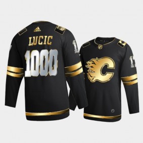 Men Calgary Flames Milan Lucic #17 1000 Games Black Golden Authentic Jersey