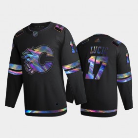 Men Calgary Flames Milan Lucic #17 Iridescent Holographic Black Authentic Jersey