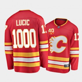 Men Calgary Flames Milan Lucic #17 1000 GP Milestone Red Jersey