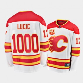 Men Calgary Flames Milan Lucic #17 1000 GP Milestone White Jersey