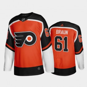 Philadelphia Flyers Justin Braun #61 2021 Reverse Retro Orange Fourth Authentic Jersey