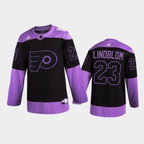 Men Philadelphia Flyers Oskar Lindblom #23 2021 Hockey Fights Cancer Night Purple Jersey