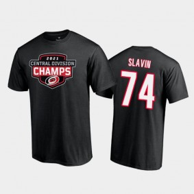Men's Carolina Hurricanes Jaccob Slavin #74 2021 Central Division Champions Black T-Shirt