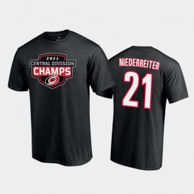Men's Carolina Hurricanes Nino Niederreiter #21 2021 Central Division Champions Black T-Shirt