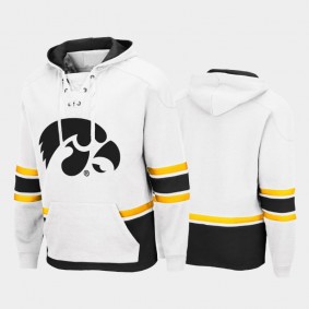 Men Iowa Hawkeyes Lace-up Pullover White Hoodie College Hockey 3.0