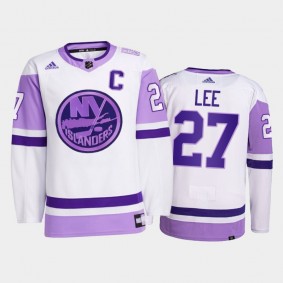 New York Islanders 2021 HockeyFightsCancer Anders Lee White #27 Primegreen Jersey