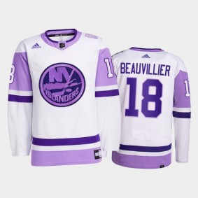 New York Islanders 2021 HockeyFightsCancer Anthony Beauvillier White #18 Primegreen Jersey