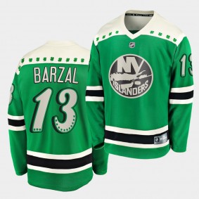 2021 St Patricks Day mathew barzal New York Islanders 13 Green Breakaway Jersey