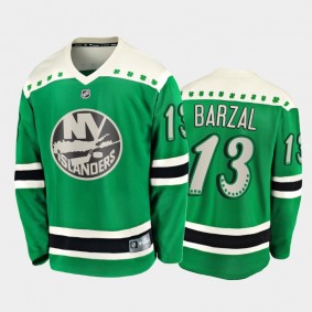 Men's New York Islanders Mathew Barzal #13 2021 St. Patrick's Day Green Jersey