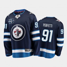 Men Winnipeg Jets Cole Perfetti #91 2020 NHL Draft Navy Replica 10th Anniversary logo Jersey