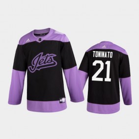 Men's Dominic Toninato #21 Winnipeg Jets 2020 Hockey Fights Cancer Black Practice Jersey