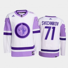 Evgeny Svechnikov #71 Winnipeg Jets 2021 HockeyFightsCancer White Primegreen Jersey