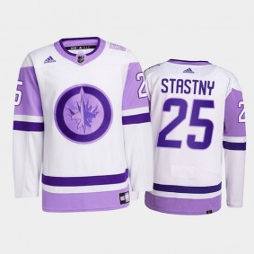Paul Stastny #25 Winnipeg Jets 2021 HockeyFightsCancer White Primegreen Jersey