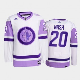Riley Nash #20 Winnipeg Jets 2021 HockeyFightsCancer White Primegreen Jersey