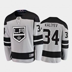 Men's Los Angeles Kings Arthur Kaliyev #34 Alternate Gray 2020-21 Breakaway Player Jersey