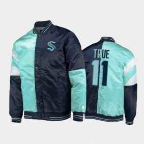 Alexander True Seattle Kraken Full-Snap Varsity Satin Blue Jacket Color Block