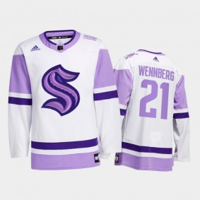 Alexander Wennberg #21 Seattle Kraken 2021 HockeyFightsCancer White Special Jersey