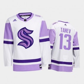 Brandon Tanev #13 Seattle Kraken 2021 HockeyFightsCancer White Special Jersey