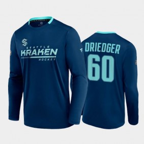 Men Seattle Kraken Chris Driedger #60 Authentic Pro Long Sleeve Locker Room Navy T-Shirt