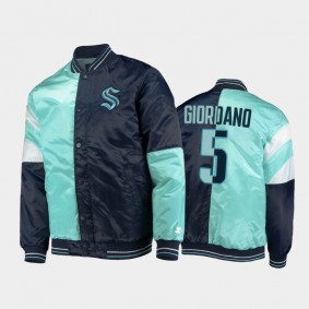Mark Giordano Seattle Kraken Full-Snap Varsity Satin Blue Jacket Color Block