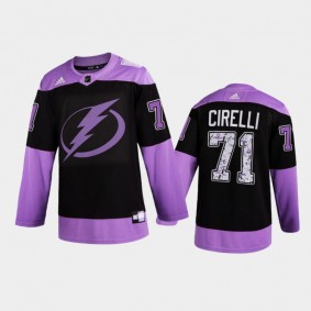 Men Tampa Bay Lightning Anthony Cirelli #71 2021 Hockey Fights Cancer Night Purple Jersey