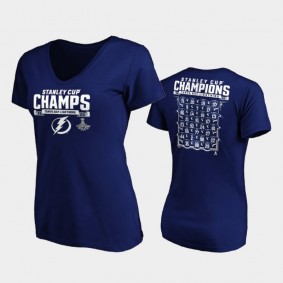 Women's Tampa Bay Lightning 2020 Stanley Cup Champions Short Ice Jersey Roster Blue T-Shirt