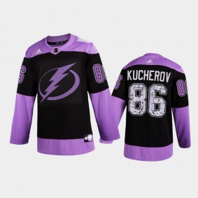 Men Tampa Bay Lightning Nikita Kucherov #86 2021 Hockey Fights Cancer Night Purple Jersey