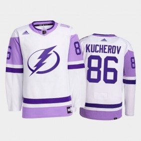 Tampa Bay Lightning 2021 HockeyFightsCancer Nikita Kucherov White #86 Primegreen Jersey