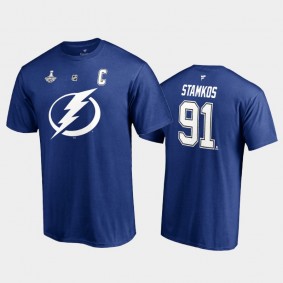 Men Tampa Bay Lightning Steven Stamkos #91 2021 Stanley Cup Champions Blue T-Shirt