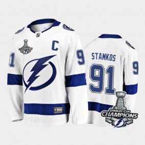 Tampa Bay Lightning #91 Steven Stamkos 2021 Stanley Cup Champions White Away Jersey