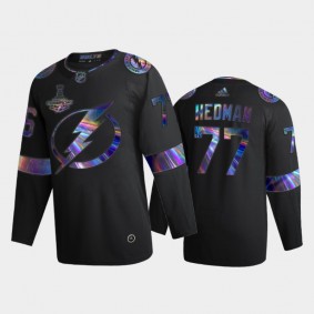 Men's Tampa Bay Lightning Victor Hedman #77 Iridescent Holographic Black Authentic Jersey