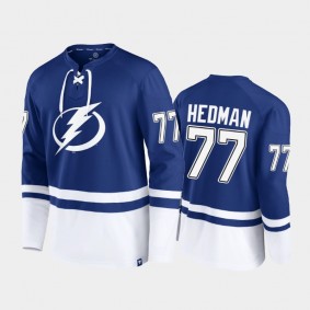 Men Tampa Bay Lightning Victor Hedman #77 Super Mission Slapshot Lace-Up Pullover Blue Sweatshirt