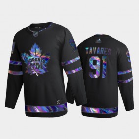 Men's Toronto Maple Leafs John Tavares #91 Iridescent Holographic Black Authentic Jersey