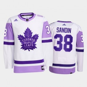 Rasmus Sandin #38 Toronto Maple Leafs 2021 HockeyFightsCancer White Primegreen Jersey