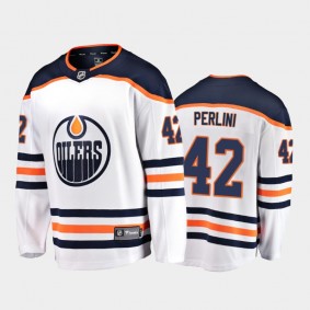 Edmonton Oilers #42 Brendan Perlini Away White 2021-22 Player Jersey