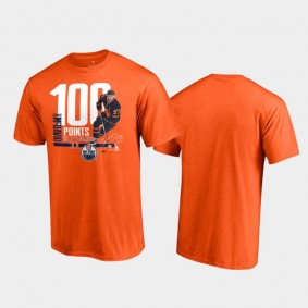 Men's Edmonton Oilers Connor McDavid #97 100 Points Player Achievement Orange T-Shirt