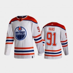 Men's Edmonton Oilers Gaetan Haas #91 Reverse Retro 2020-21 White Authentic Jersey