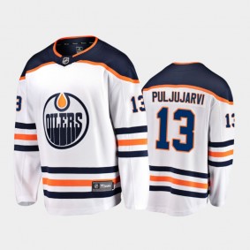 Men's Edmonton Oilers Jesse Puljujarvi #13 Away White 2020-21 Breakaway Player Jersey