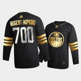 Oilers Ryan Nugent-Hopkins #93 700 Career Games Black Golden Edition Jersey